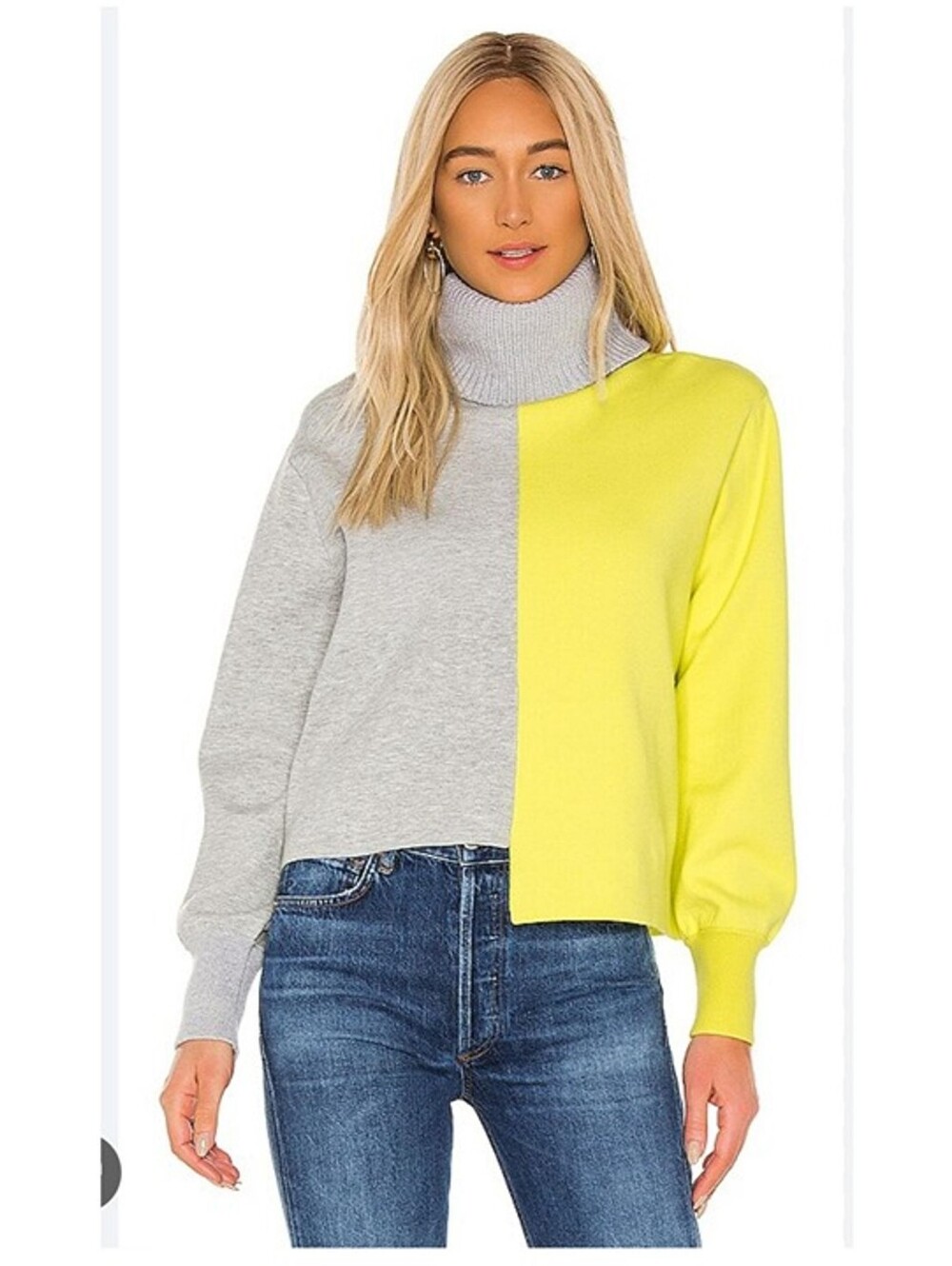 Spencer Turtleneck Sweater in Light Heather Grey & Sunny Lime ALICE + OLIVIA XS